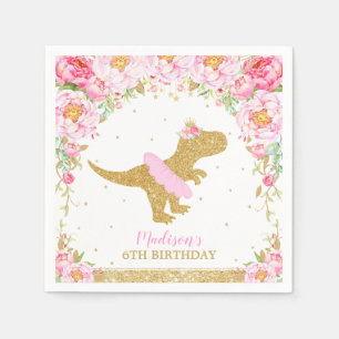 Floral Dinosaur Birthday Party Pink Tutu T-Rex Napkin