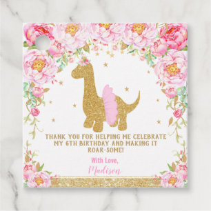 Floral Dinosaur Birthday Party Thank You Favour Favour Tags