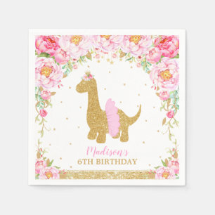 Floral Dinosaur Birthday Pink Tutu Brachiosaurus Napkin
