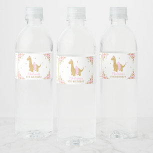 Floral Dinosaur Birthday Pink Tutu Brachiosaurus Water Bottle Label