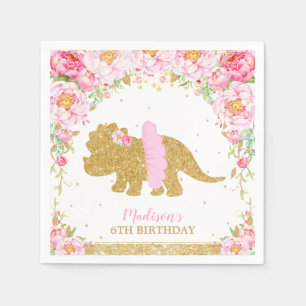 Floral Dinosaur Birthday Pink Tutu Triceratops Napkin