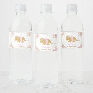 Floral Dinosaur Birthday Pink Tutu Triceratops Water Bottle Label