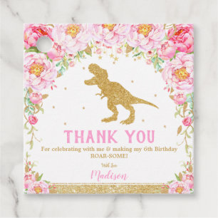 Floral Dinosaur Birthday Thank You Girl T-Rex Favour Tags