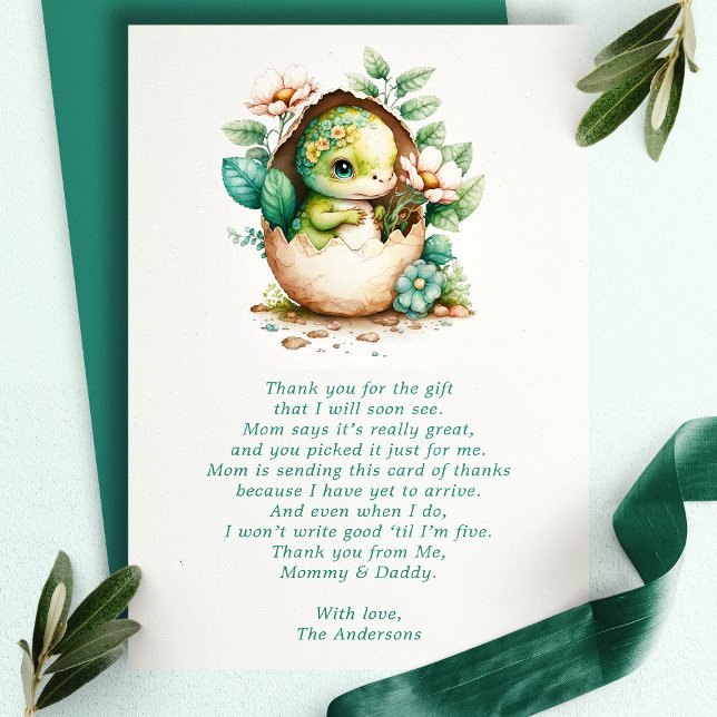 Floral Dinosaur Egg Baby Shower Thank You Card (Creator Uploaded)
