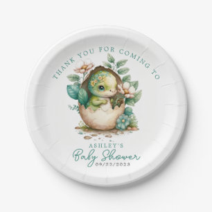Floral Dinosaur Egg Watercolor Baby Shower Paper Plate