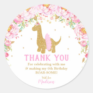 Floral Dinosaur Thank You Favour Tutu Brachiosauru Classic Round Sticker