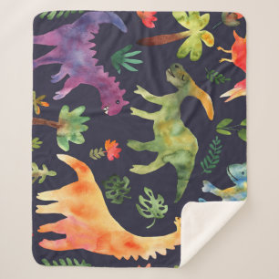 Floral Dinosaurs: Watercolor Fabric Design Sherpa Blanket