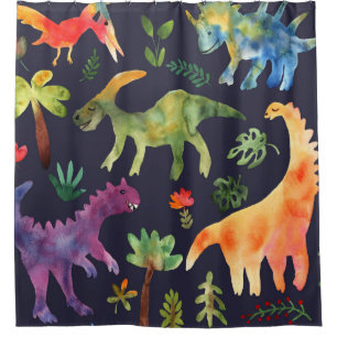 Floral Dinosaurs: Watercolor Fabric Design Shower Curtain