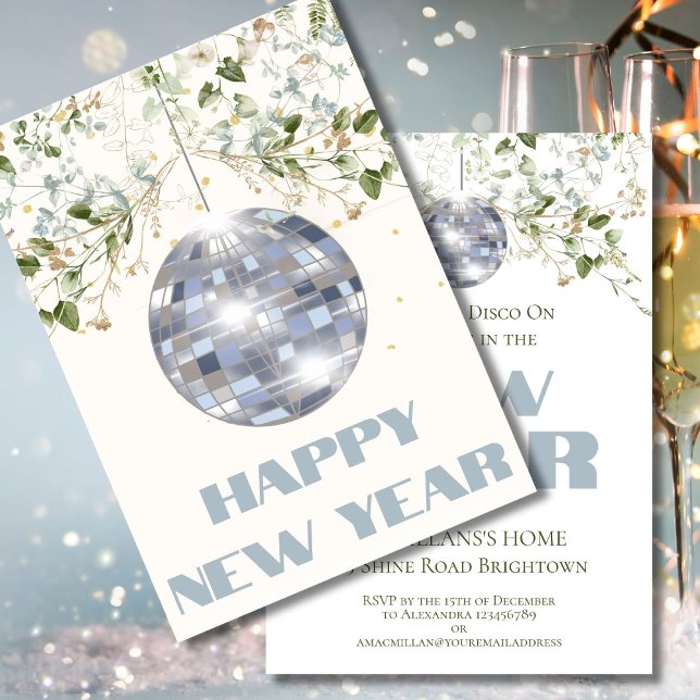 Floral Disco Ball New Years Eve Elegant Party Invitation (Creator Uploaded)