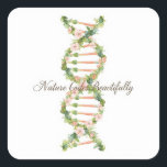 Floral DNA Helix Watercolor Art Square Sticker<br><div class="desc">Elegant DNA double helix made of flowers and leaves in soft watercolor style. “Nature Codes Beautifully” celebrates the harmony of science and nature — perfect for biology lovers,  botanists,  and nature art fans.</div>