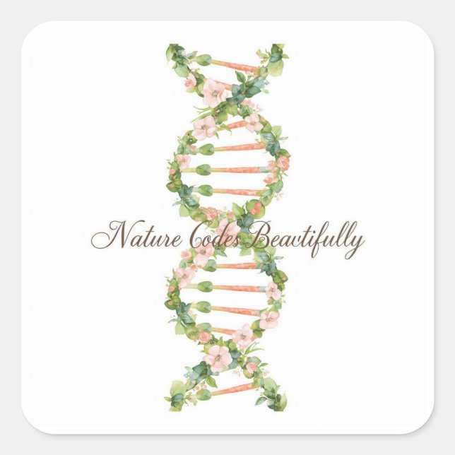Floral DNA Helix Watercolor Art Square Sticker (Front)