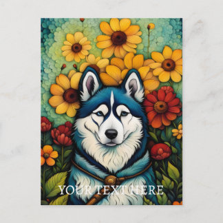 Floral Dog Art Siberian Husk Painting Postcard