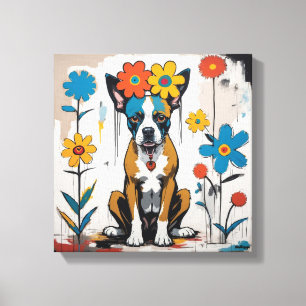 Floral Dog Doodle Art Canvas Print