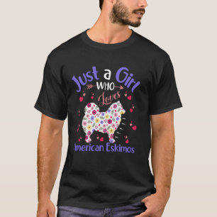 Floral Dog Girls Women Just A Girl Who Loves Ameri T-Shirt