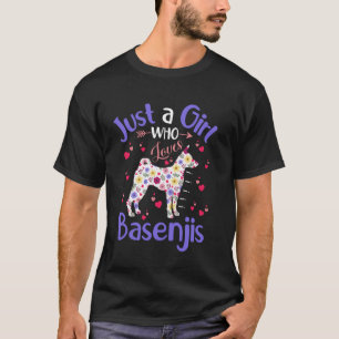 Floral Dog Girls Women Just A Girl Who Loves Basen T-Shirt