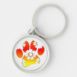 Floral Dog Paw Print  Key Ring