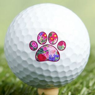 Floral Dog Paw Print - Pet Lover Gift Golf Balls