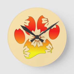 Floral Dog Paw Print  Round Clock