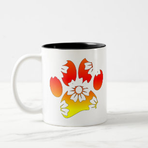 Floral Dog Paw Print Two-Tone Coffee Mug