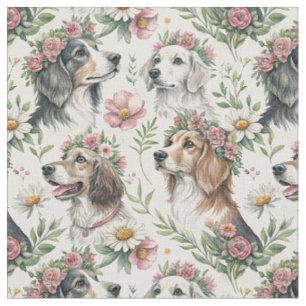 Floral Dog Portrait Art - Beautiful Design Pattern Fabric