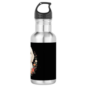 Floral Dog Portrait Botanical Wreath 532 Ml Water Bottle