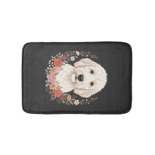 Floral Dog Portrait Botanical Wreath Bath Mat