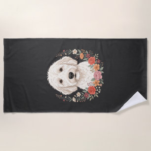 Floral Dog Portrait Botanical Wreath Beach Towel