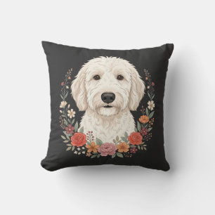Floral Dog Portrait Botanical Wreath Cushion