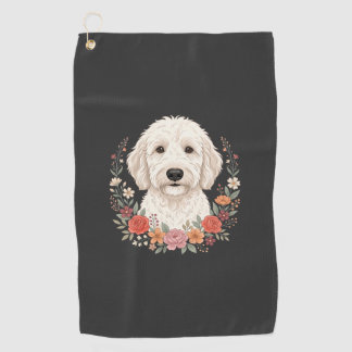 Floral Dog Portrait Botanical Wreath Golf Towel