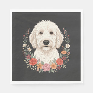 Floral Dog Portrait Botanical Wreath Napkin