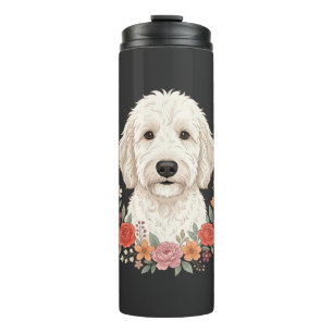 Floral Dog Portrait Botanical Wreath Thermal Tumbler