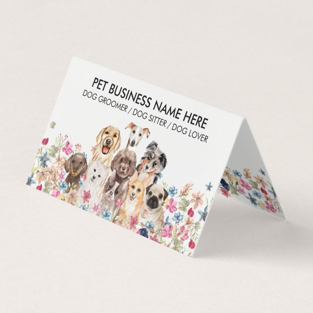 Floral Dog Puppies Business Card (Front)