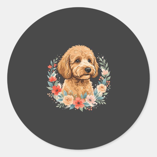 Floral Dog Round Sublimation Classic Round Sticker (Front)