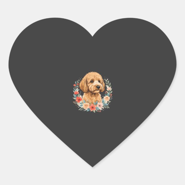 Floral Dog Round Sublimation Heart Sticker (Front)