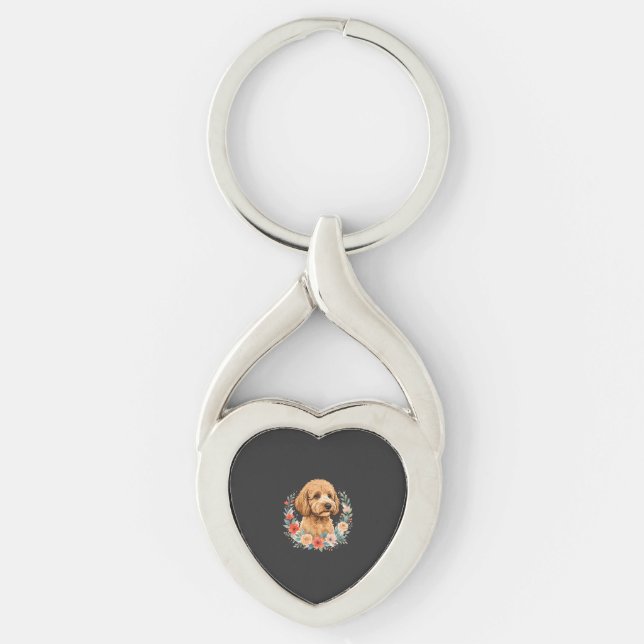 Floral Dog Round Sublimation Key Ring (Front)