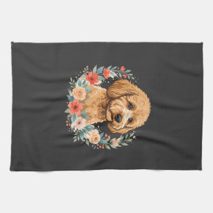 Floral Dog Round Sublimation Tea Towel