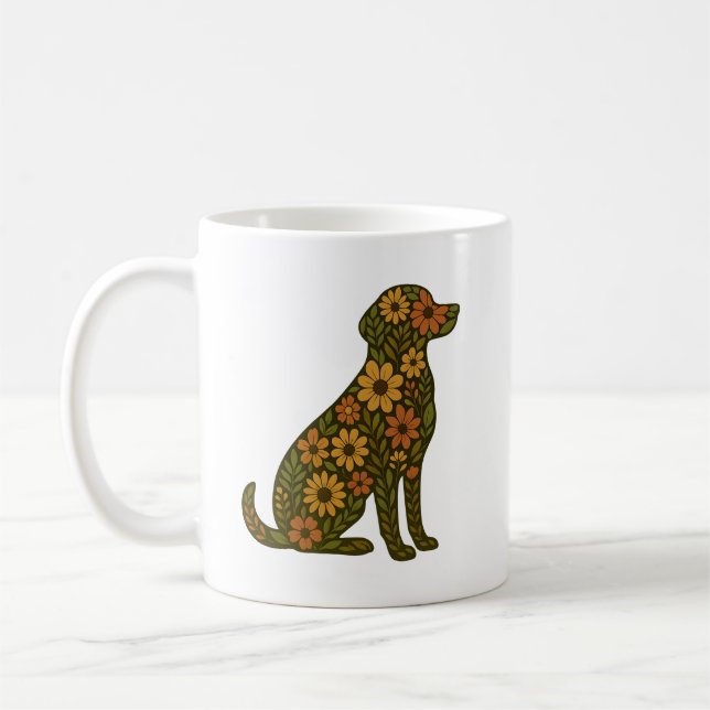 Floral Dog Silhouette Mug – Cute Boho Pet (Left)