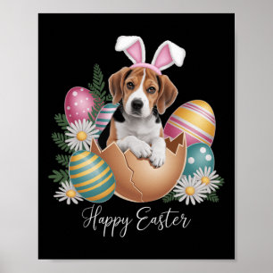 Floral Dogs Easter Day Cute Beagle Dog Puppy Happy Poster