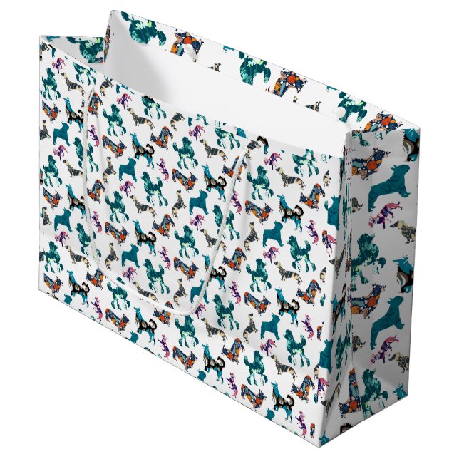 Floral Dogs Large Gift Bag (Front Angled)