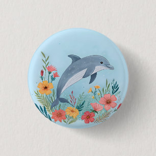 Floral Dolphin 3 Cm Round Badge