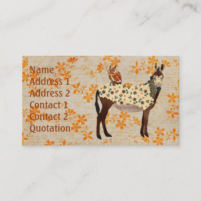 Floral Donkey & Owl Business Card (Front)