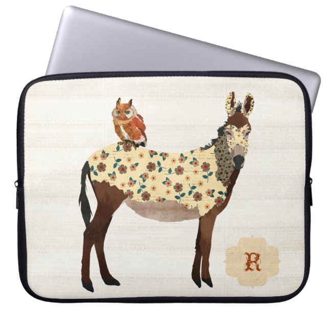 Floral Donkey & Owl Computer Sleeve (Front)