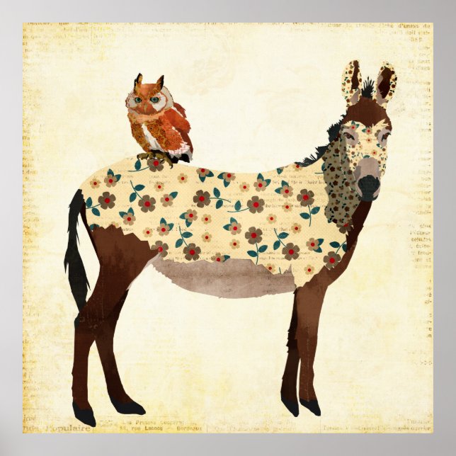 Floral Donkey & Owl Poster (Front)