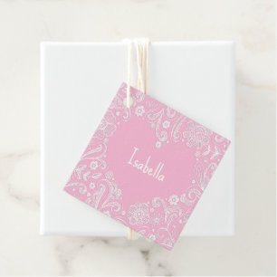Floral Doodle Art Whimsical Heart Pink NAME Love Favour Tags