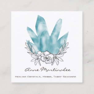 Floral Doodle Blue Crystals Square Business Card