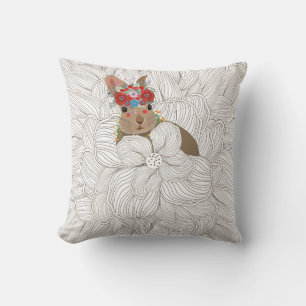 Floral Doodle Bunny Rabbit   Easter Holidays Cushion