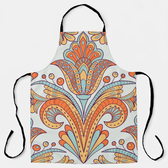 Floral doodle damask, folk seamless pattern. apron (Front)