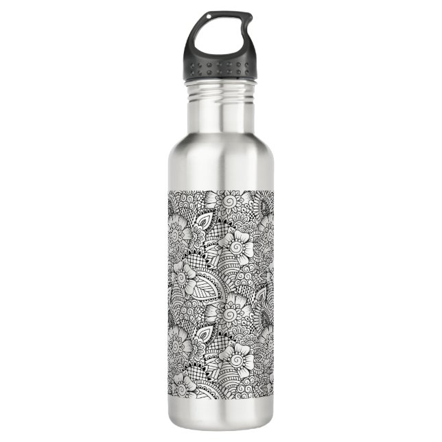 Floral Doodle Pattern 710 Ml Water Bottle (Front)