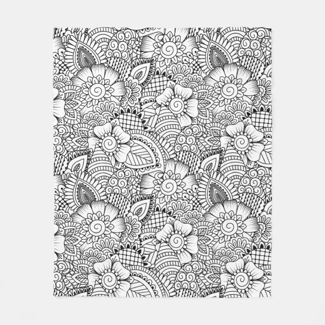 Floral Doodle Pattern Fleece Blanket (Front)