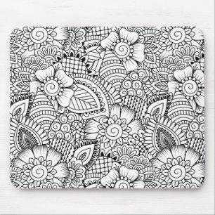 Floral Doodle Pattern Mouse Mat